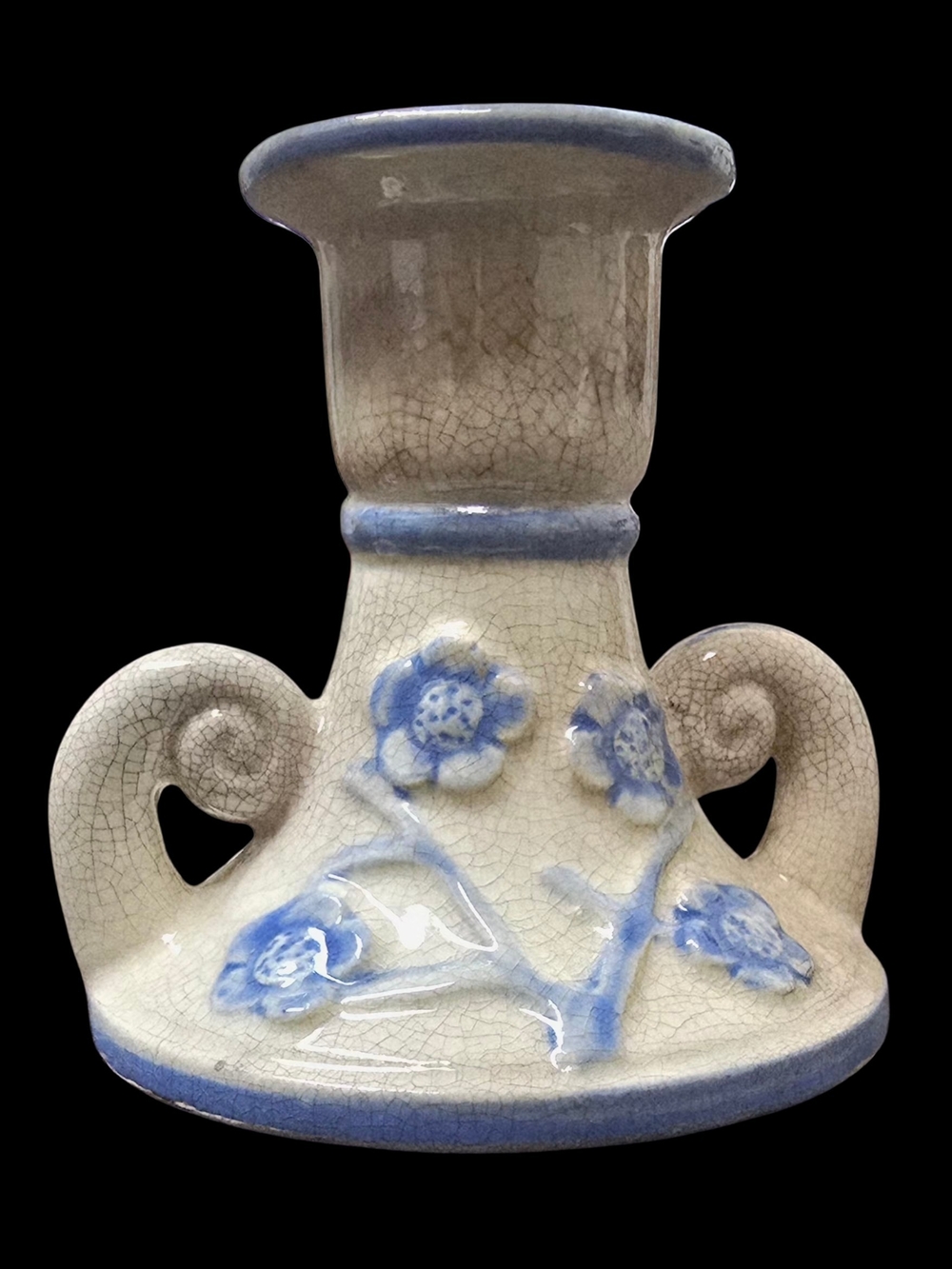 Blue and Cream Ceramic Flower Candle Holder